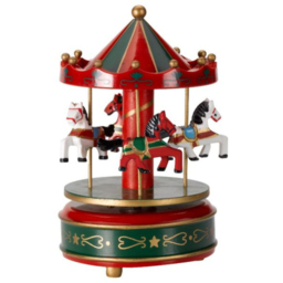 Samuel Alexander Wind Up Musical Carousel Christmas Decoration 18cm - Size: 18 x 10 x 10cm - Red/Green - Wilko - thumbnail 1