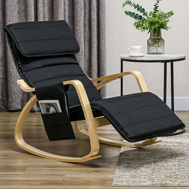 HOMCOM Black Rocking Recliner Lounge Chair with Adjustable Footrest - Size: Single - Wilko - image 1