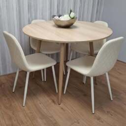 Kosy Koala 4 Seater Round Faux Leather Wooden Dining Set Cream - Beige - Wilko