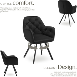 tectake Lucia Black Padded and Quilted Swivel Armchair Set of 2 - Wilko - thumbnail 5