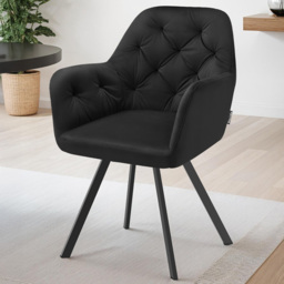 tectake Lucia Black Padded and Quilted Swivel Armchair Set of 2 - Wilko - thumbnail 1