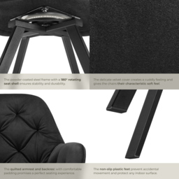 tectake Lucia Black Padded and Quilted Swivel Armchair Set of 2 - Wilko - thumbnail 7