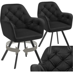 tectake Lucia Black Padded and Quilted Swivel Armchair Set of 2 - Wilko - thumbnail 3