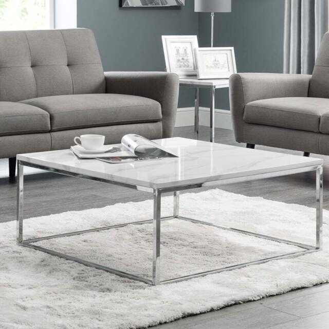 Julian Bowen Scala Chrome and White Marble Top Coffee Table - Size: 90 x 90 x 40cm - Wilko - image 1