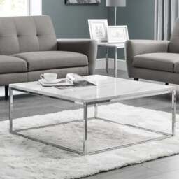 Julian Bowen Scala Chrome and White Marble Top Coffee Table - Size: 90 x 90 x 40cm - Wilko