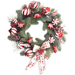 Candy Cane and Frosted Pine Wreath Green and Red - Wilko