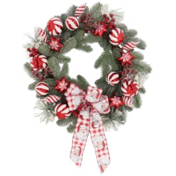 Candy Cane and Frosted Pine Wreath Green and Red - Wilko - thumbnail 5