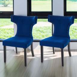 Living and Home Set of 2 Blue Linen Upholstered Dining Chairs - Cream - Wilko
