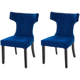 Living and Home Set of 2 Blue Linen Upholstered Dining Chairs - Cream - Wilko - thumbnail 3