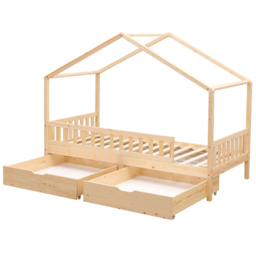 Portland Wood House 2 Drawer Natural Kids Bed Frame - Size: Single - Yellow - Wilko - thumbnail 4