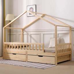 Portland Wood House 2 Drawer Natural Kids Bed Frame - Size: Single - Yellow - Wilko