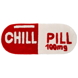 Mooky Mats Chill Pill Slogan Red and Cream Non Slip Bath Runner 46 x 115cm - Size: 46 x 115 x 1cm - Wilko
