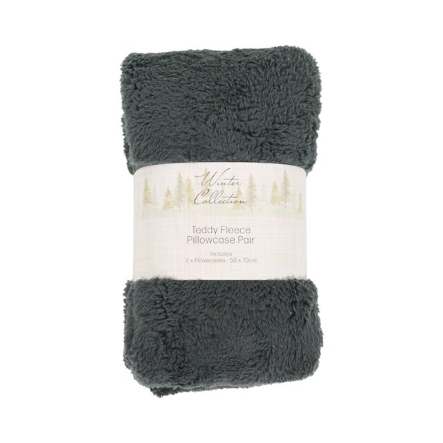 Pack of 2 Teddy Fleece PillowcasesCharcoal - Winter Collection - Wilko - image 1