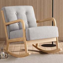 Living and Home Grey Buttoned Wooden Rocking Chair - Size: Single - Wilko