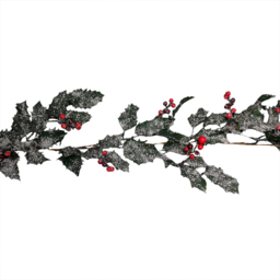 Samuel Alexander Frosted Green Holly Glitter Christmas Garland with Leaf and Berry 180cm - Size: 18cm - Wilko
