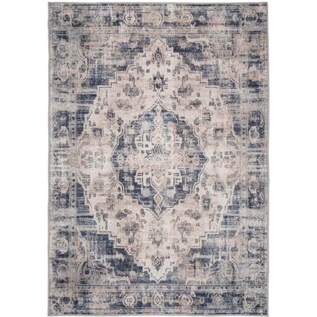 Kukoon Distressed Vintage Medallion Beige Blue Washable Rug 120 x 170cm - Wilko - image 1