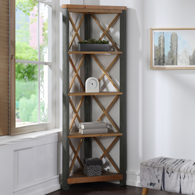 Baumhaus Urban Elegance 4 Shelf Large Corner Bookcase - Brown - Wilko - image 1