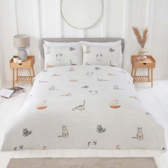 Rapport Home Purrrfect MF Double Natural Duvet Set - Silver - Wilko - image 1