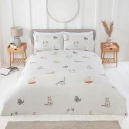 Rapport Home Purrrfect MF Double Natural Duvet Set - Silver - Wilko