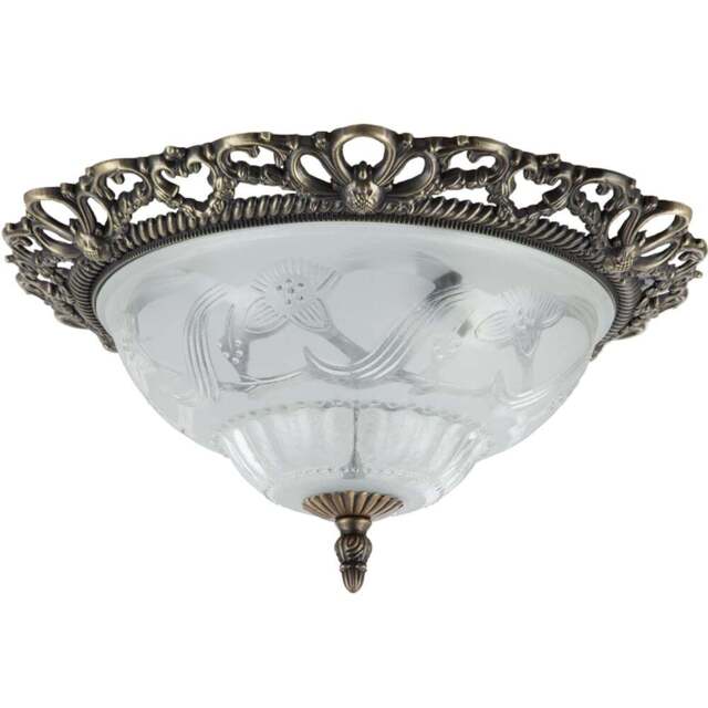 Happy Homewares Traditional and Classic Antique Brass Floral Glass Flush Ceiling Light - Size: 11 x 33 x 33cm - Gold - Wilko - image 1