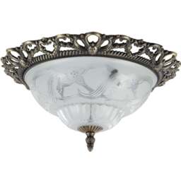 Happy Homewares Traditional and Classic Antique Brass Floral Glass Flush Ceiling Light - Size: 11 x 33 x 33cm - Gold - Wilko - thumbnail 1