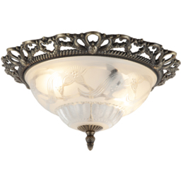 Happy Homewares Traditional and Classic Antique Brass Floral Glass Flush Ceiling Light - Size: 11 x 33 x 33cm - Gold - Wilko - thumbnail 3