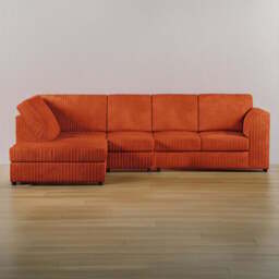 Luxor 4 Seater Orange Jumbo Cord Left Hand Facing Full Back L Shaped Corner Sofa Set - Wilko - thumbnail 1