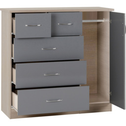 Seconique Nevada 5 Drawer Grey and Light Oak Low Wardrobe - Size: Single Door, 5 Drawer - Wilko - thumbnail 4