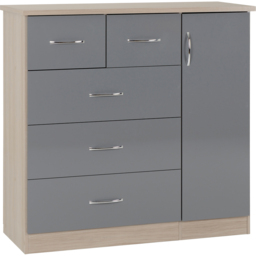 Seconique Nevada 5 Drawer Grey and Light Oak Low Wardrobe - Size: Single Door, 5 Drawer - Wilko - thumbnail 6