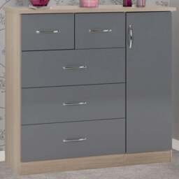 Seconique Nevada 5 Drawer Grey and Light Oak Low Wardrobe - Size: Single Door, 5 Drawer - Wilko - thumbnail 1
