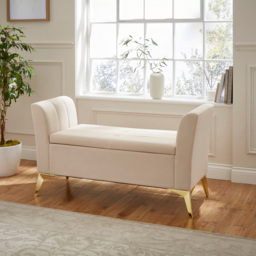 GFW Pettine Natural Plush Velvet Ottoman Storage Bench - Size: 67 x 121 x 45cm - Cream - Wilko - thumbnail 7