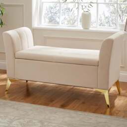 GFW Pettine Natural Plush Velvet Ottoman Storage Bench - Size: 67 x 121 x 45cm - Cream - Wilko - thumbnail 1
