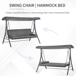 Outsunny 3 Seater 2 in 1 Grey Swing Chair with Canopy - Wilko - thumbnail 5