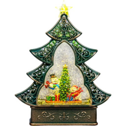 Shatchi Xmas Scene Musical Glittering Swirling Water Globe Lantern Christmas Decoration - Size: 0.14 x 28 x 15cm - Green - Wilko - thumbnail 1