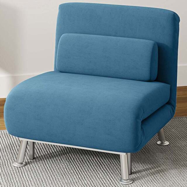 HOMCOM Single Blue Velvet Chair Bed with Adjustable Backrest - Wilko - image 1