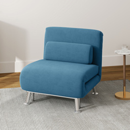 HOMCOM Single Blue Velvet Chair Bed with Adjustable Backrest - Wilko - thumbnail 5