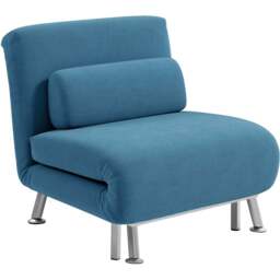 HOMCOM Single Blue Velvet Chair Bed with Adjustable Backrest - Wilko - thumbnail 3