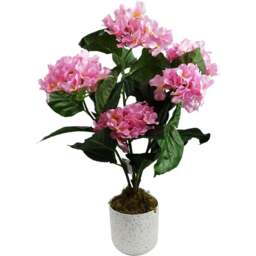 Leaf Pink Hydrangea Artificial Plant 55cm - Size: 55 x 30 x 30cm - Wilko