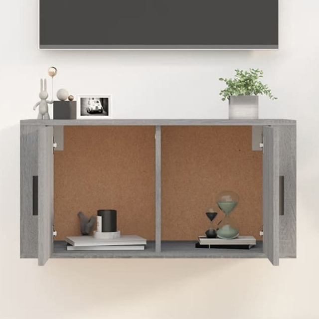 vidaXL 2 Door Grey Sonoma Wall Mounted TV Cabinet - Size: 40 x 80 x 34.5cm - Wilko - image 1
