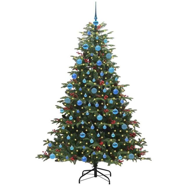 vidaXL Pre-Lit Warm White LED and Blue Baubles Green Artificial Christmas Tree with Stand 5.9ft - Wilko - image 1