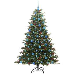 vidaXL Pre-Lit Warm White LED and Blue Baubles Green Artificial Christmas Tree with Stand 5.9ft - Wilko