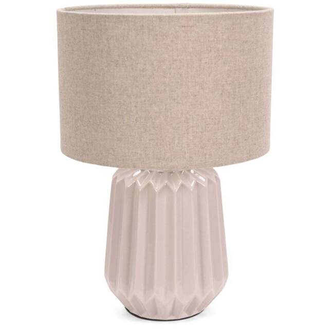 ValueLights Zak Fabric Lamp Shade Natural Stone Pleated Textured Ceramic LED Table Lamp - Size: 38 x 25 x 25cm - Cream - Wilko - image 1