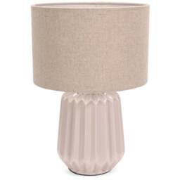 ValueLights Zak Fabric Lamp Shade Natural Stone Pleated Textured Ceramic LED Table Lamp - Size: 38 x 25 x 25cm - Cream - Wilko