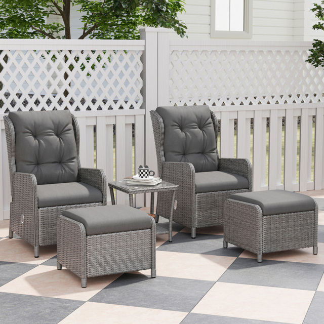 Outsunny 2 Seater Light Grey PE Rattan Recliner Garden Lounge Set with Footstool - Wilko - image 1