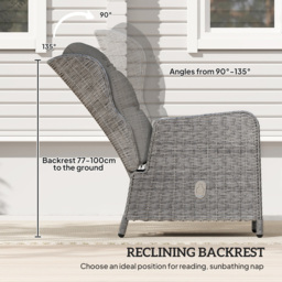 Outsunny 2 Seater Light Grey PE Rattan Recliner Garden Lounge Set with Footstool - Wilko - thumbnail 7