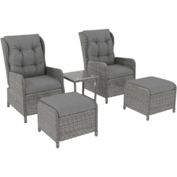 Outsunny 2 Seater Light Grey PE Rattan Recliner Garden Lounge Set with Footstool - Wilko - thumbnail 3