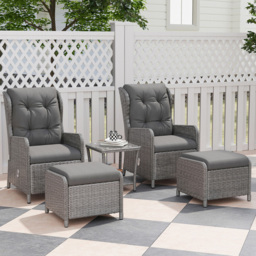 Outsunny 2 Seater Light Grey PE Rattan Recliner Garden Lounge Set with Footstool - Wilko - thumbnail 1