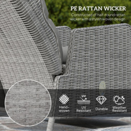 Outsunny 2 Seater Light Grey PE Rattan Recliner Garden Lounge Set with Footstool - Wilko - thumbnail 5