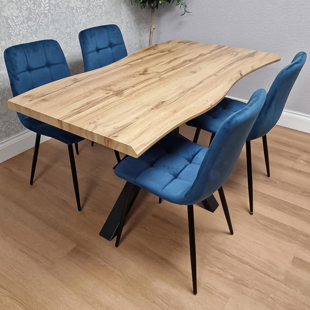 Portland 4 Seater Velvet Tufted Wooden Tabletop Dining Set Blue - Wilko - image 1