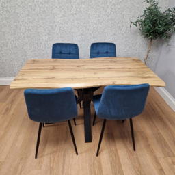 Portland 4 Seater Velvet Tufted Wooden Tabletop Dining Set Blue - Wilko - thumbnail 6